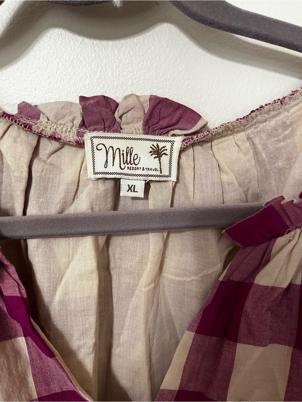 Anthropologie Pink and Cream Gingham Midi Dress with Waist Tie - Picture 3 of 5